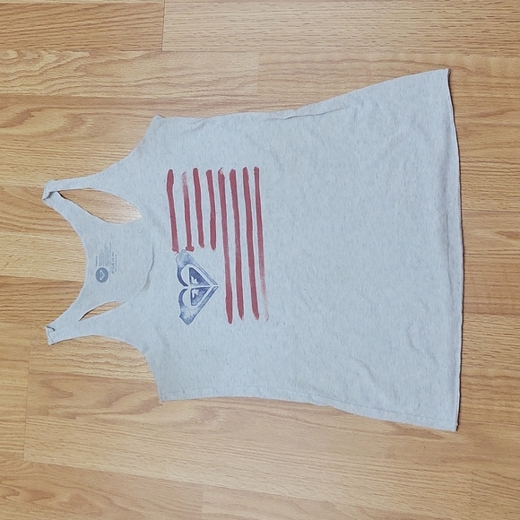 Roxy Gray Tank Top with Red and Blue American Flag Graphic Size Small - Picture 1 of 6